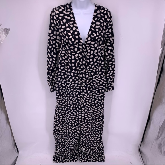 FRNCH Paris 'Mabel Jumpsuit black n cream neutral Pantsuit button up size Small - Picture 3 of 9